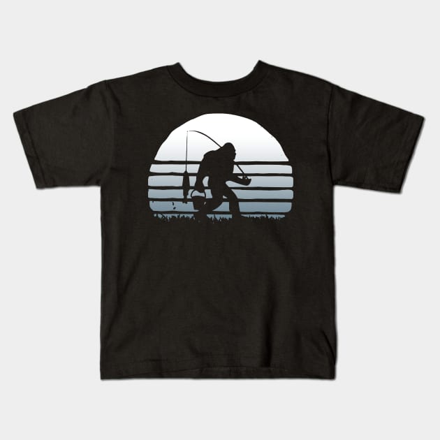 Bigfoot fishing Kids T-Shirt by JameMalbie